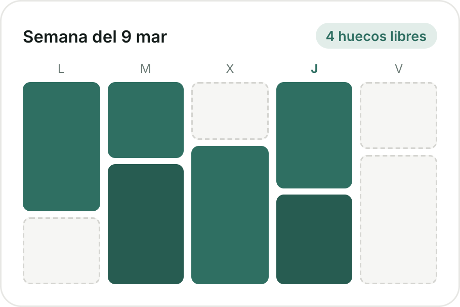 Vista semanal de la agenda con las sesiones y los huecos libres